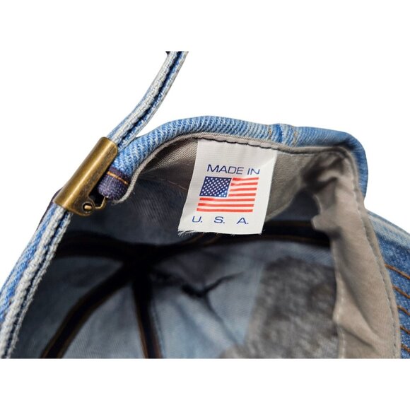 Vintage Mustang Engineering Denim Hat Embossed Strapback Blue Oil & Gas - Picture 9 of 10